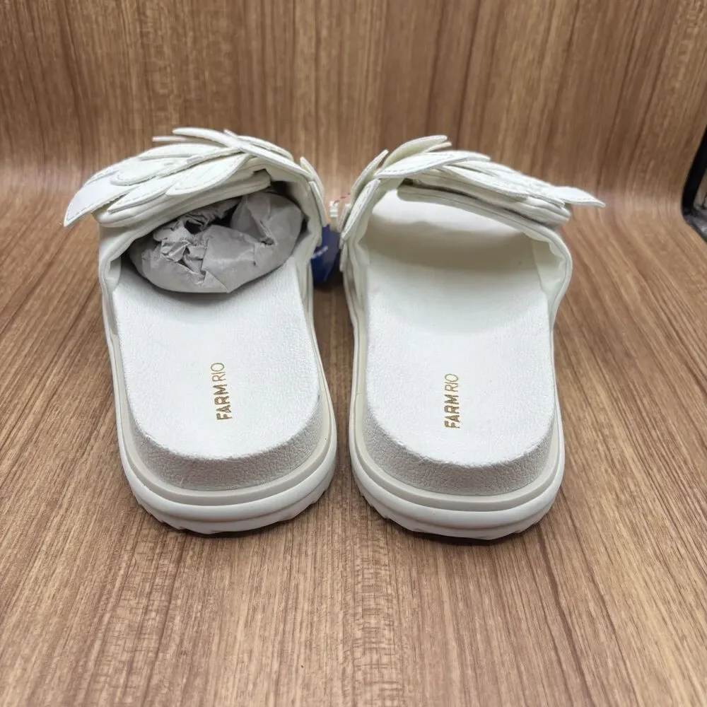 Farm Rio Monstera Off White Platform Anatomical Slides Sandals US 10/EU 42 NWT‎